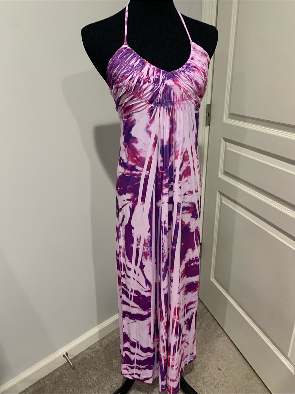 Arden B Purple and Pink Tie-Dye Halter Maxi Dress